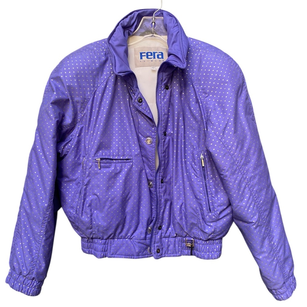 FERA Women’s Ski Coat Size 10 Purple Glitter Polka Dot Vintage 90s Snow Jacket - Picture 4 of 16
